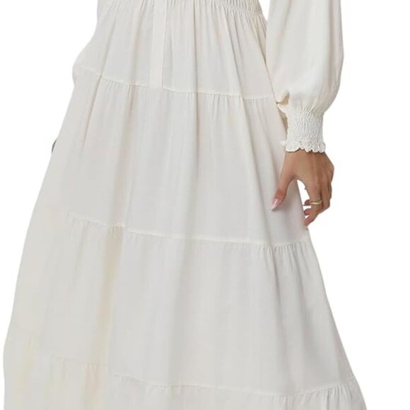 Dresses & Skirts - Women's Visocse Long Sleeve Square Neck Maxi Dress Boho Beach Party Fashion